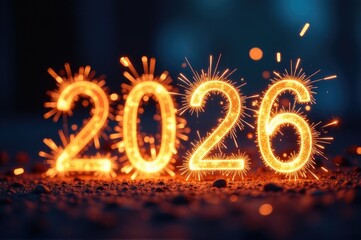 A string of sparklers forms a countdown sequence from 1 to 10..New Year 2026.