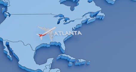 USA, Atlanta, abstract illustration of an airplane map, air travel concept
