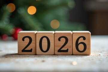 Close-up of a wooden block with numerals for labeling or measurement..New Year 2026.