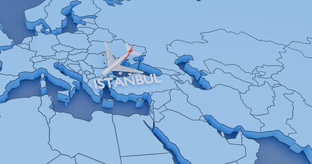 Turkey, Istanbul, abstract illustration of an airplane map, air travel concept
