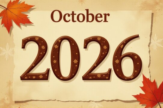 A calendar sign with the month and year 'October 2026' written on it..New Year 2026.