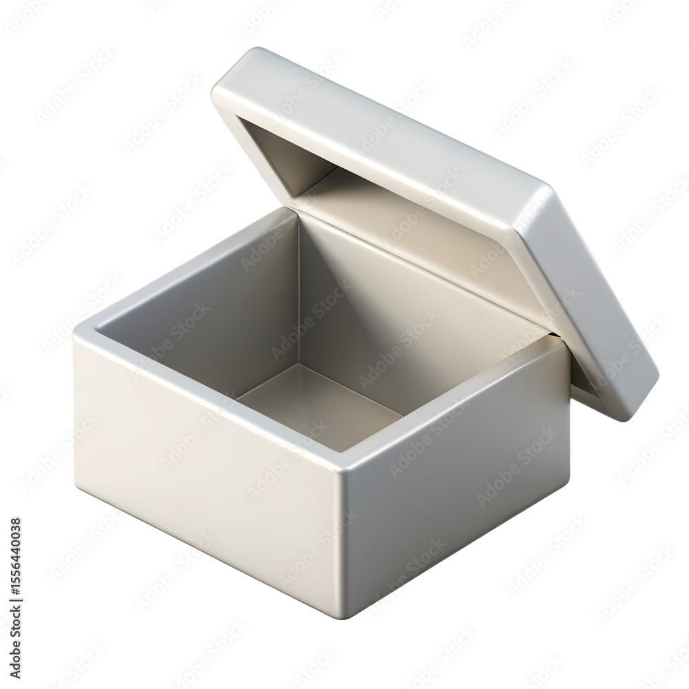 Poster a simple modern light gray square box with its lid slightly ajar isolated on transparent background