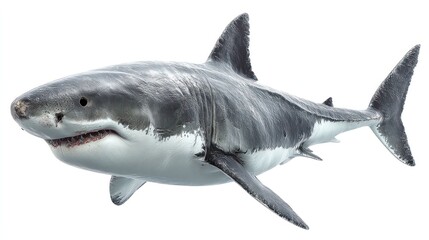Naklejka premium High detail side profile of great white shark isolated on white background