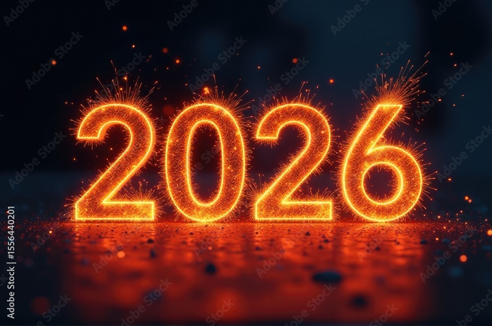 Poster sparklers lit up the table with numbers..new year 2026.