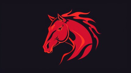 Red horse head silhouette with flowing mane on dark background for logo design. Chinese zodiac symbol of 2026 Fire Horse Year