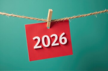 Warning sign with the year 2016 written on it, suspended from a rope..New Year 2026.