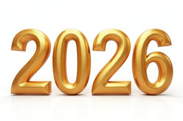 A set of golden numerals displayed on a clean white background..New Year 2026.