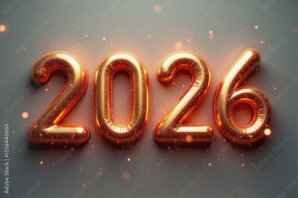 Poster a gold balloon in the shape of the number 2016, simple and shiny..new year 2026.