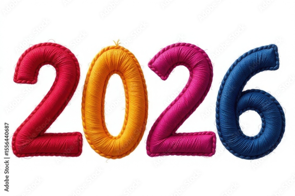 Poster a creative way to represent the numbers, made from colorful yarn..new year 2026.