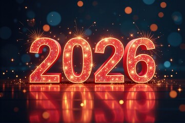 A bright and colorful New Year's decoration with sparkling lights and festive atmosphere..New Year 2026.