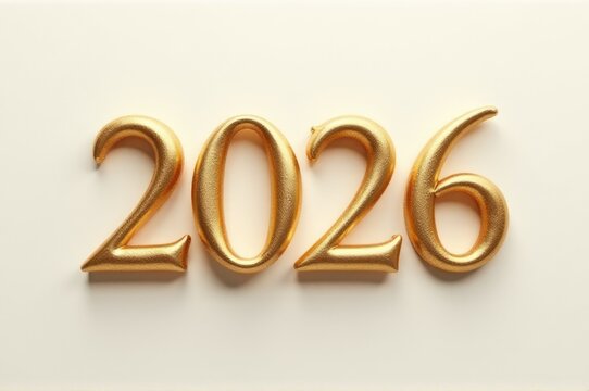 Golden numerals displayed on a clean background..New Year 2026.