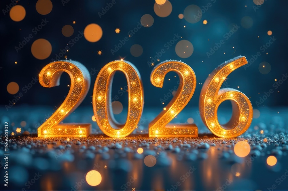 Poster brightly lit digits displaying the year 2020..new year 2026.