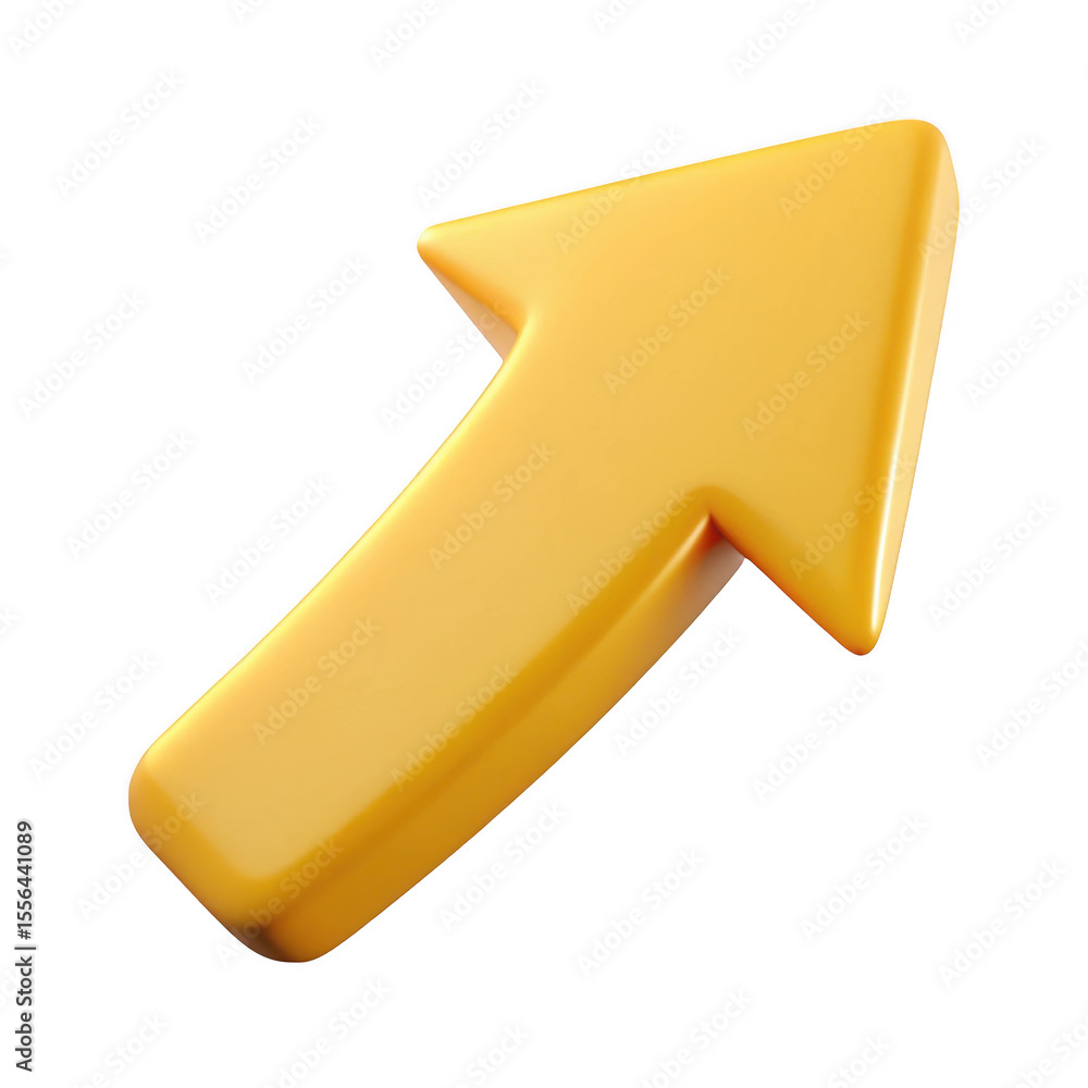 Aufkleber a glossy yellow arrow pointing upwards and to the right indicating progress and growth isolated on t