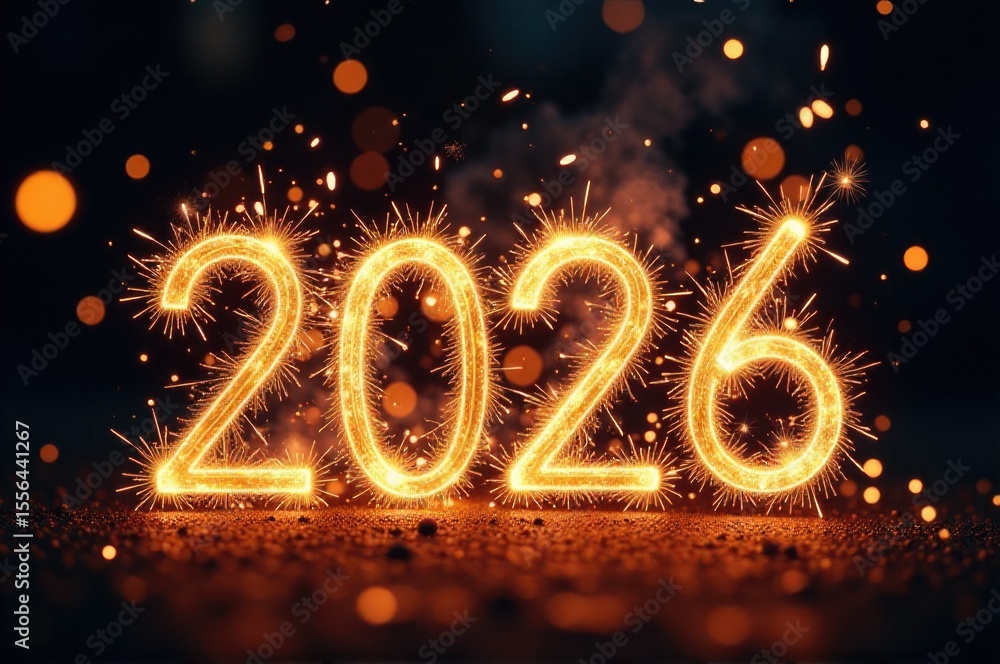 Poster a creative way to display numbers using sparklers..new year 2026.