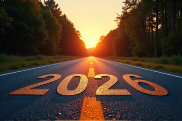 A road with the year number 2020 marked, suitable for use in various contexts such as historical or nostalgic themes..New Year 2026.