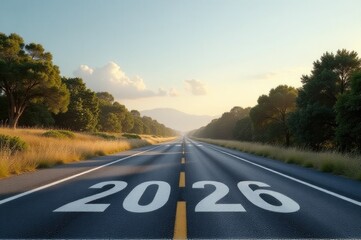 A simple road with a clear display of number twenty..New Year 2026.