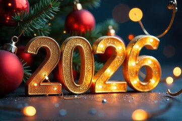 A Christmas tree decorated with ornaments and lights, perfect for holiday decorations or gift ideas..New Year 2026.