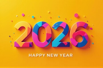Colorful illustration of a Happy New Year card with confetti and the number 2020..New Year 2026.
