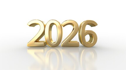Golden textured numbers 2026 with metallic finish standing on white background for New Year celebration