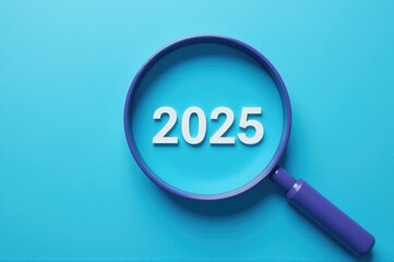 A close-up of a magnifying glass with the year '2025' written on it..New Year 2026.