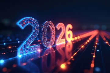 Numbers from year 2020 glow in a dark environment..New Year 2026.