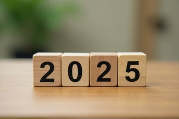 A wooden block with the number 2025, suitable for decoration or display..New Year 2026.