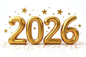 Golden balloons floating against a starry night sky..New Year 2026.