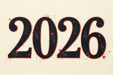 A close-up shot of a black and red sign featuring the year '2026'..New Year 2026.