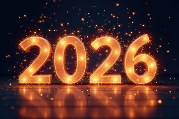 A creative representation of a number made from sparklers in the dark..New Year 2026.