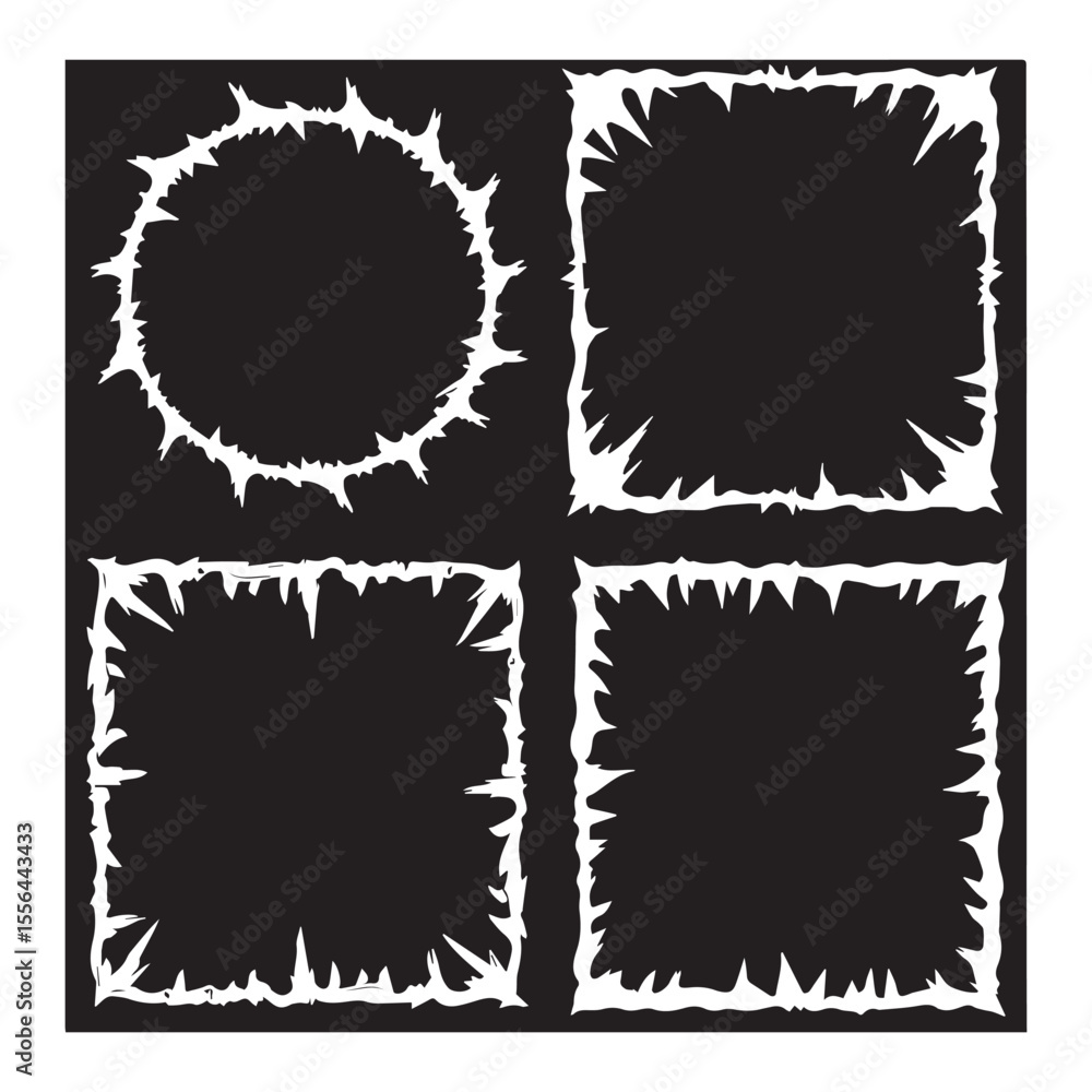 Aufkleber four abstract white frames with sharp jagged edges on a black background