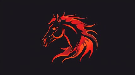 Fototapeta premium Red horse head silhouette with flowing mane on dark background for logo design. Chinese zodiac symbol of 2026 Fire Horse Year