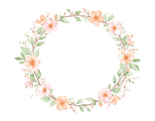 Watercolor Floral Wreath Peach and Pink Blossoms, Elegant Circular Frame for Design, watercolor flowers, vector watercolor flowers, Beautiful vintage flower, Watercolor flower collection