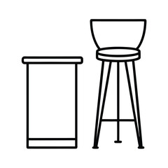 Bar stool beside modern kitchen island in clean line art Vector illustration