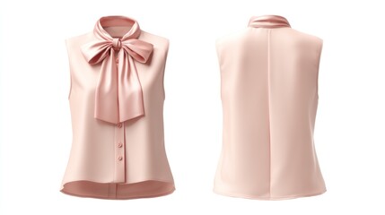 Isolated image of a sleeveless silk blouse in pastel pink, front and rear views displayed side-by-side on a clean background