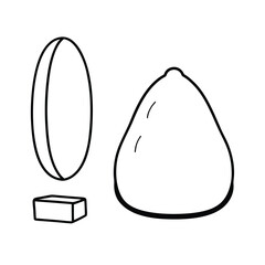 Bean bag placed next to standing floor mirror in line art Vector illustration