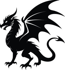 black dragon silhouette fierce mythical fantasy creature vector art