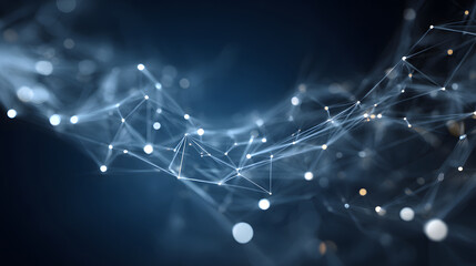 Glowing white network nodes connected by lines on dark blue background 1