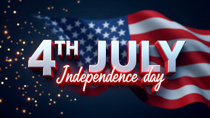 4th of July Independence Day Text Banner with USA Flag, Stars and other elements in Creative Styles