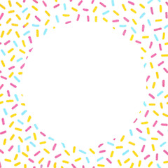 Sugar sprinkles circle frame on transparent background. Donut glaze or birthday cake decoration.