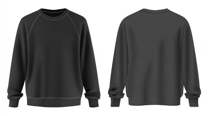 Isolated images of a raglan sleeve jumper, front and back views, on transparent background, emphasizing seam lines and shoulder design
