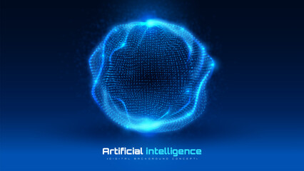 Futuristic technology digital artificial intelligence background, machine deep ai learning process, Blue glow particle motion. Vector illustration.