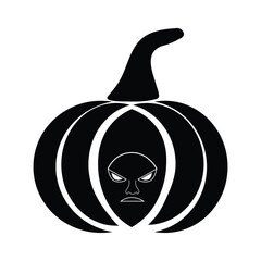Spooky Alien Pumpkin Carving Design Halloween Illustration