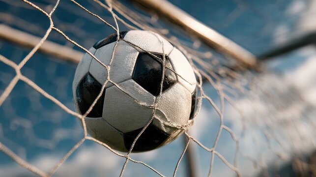 A soccer ball flew into a soccer goal