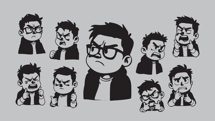 Sticker Set Expressive Cartoon Man with Various Emotions