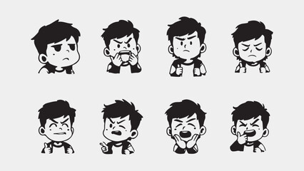 Sticker Set Expressive Cartoon Man with Various Emotions