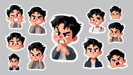 Sticker Set Expressive Cartoon Man with Various Emotions