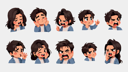 Sticker Set Expressive Cartoon Man with Various Emotions
