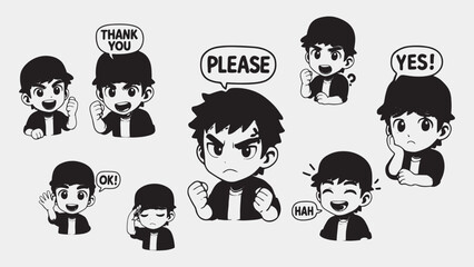 Sticker Set Expressive Cartoon Man with Various Emotions