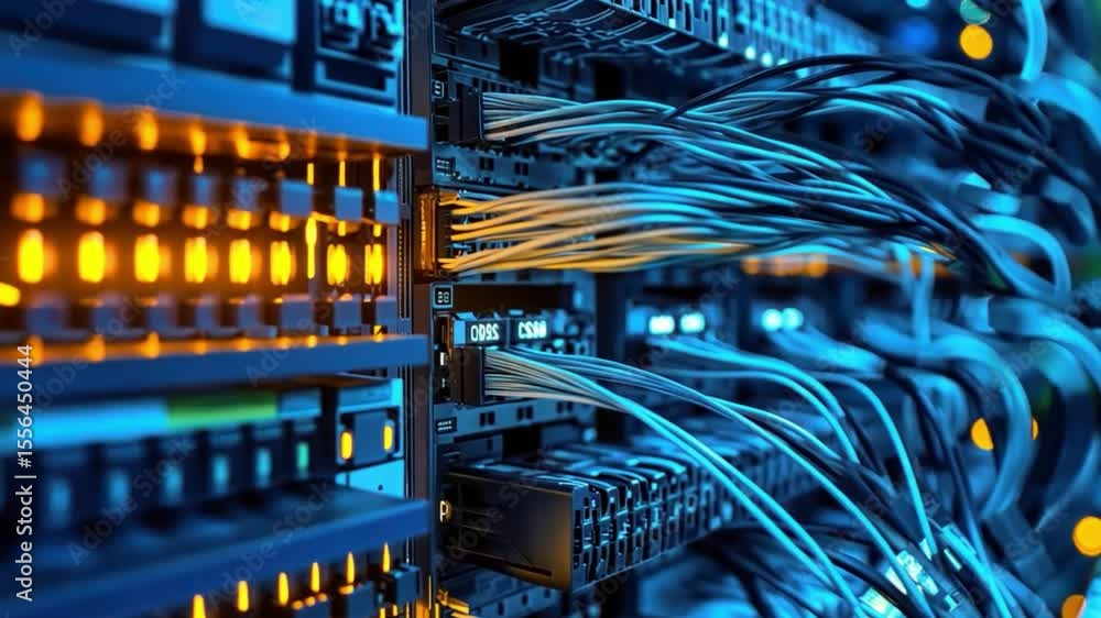 Aufkleber intricate network infrastructure: a close-up of server racks and data cables