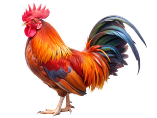 Fototapeta premium Vibrant rooster with colorful plumage standing proudly isolated on a transparent background bird fowl, PNG